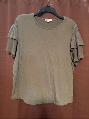 Another Love Olive Ruffle Sleeve Short Sleeve Tee